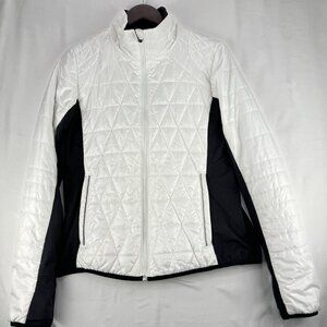 LOLE Women's Glee Jacket Large White And Black Hybrid Insulated Quilted Stretchy
